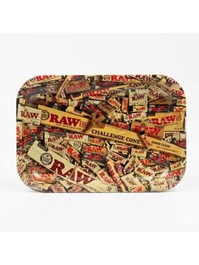 Premium RAW  Collage Rolling Papers  Metal Tray Cigarette Tobacco Med 7”x 11”